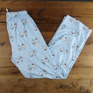 LOUNGEABLE BLUE WINTER PENGUIN & POLKA DOT SOFT WIDE LEG PAJAMA PANTS SIZE XS